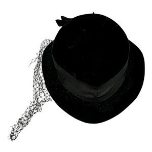 Vintage Black Velvet Hat Bow Satin Ribbon Netting Retro Womens Millinery READ